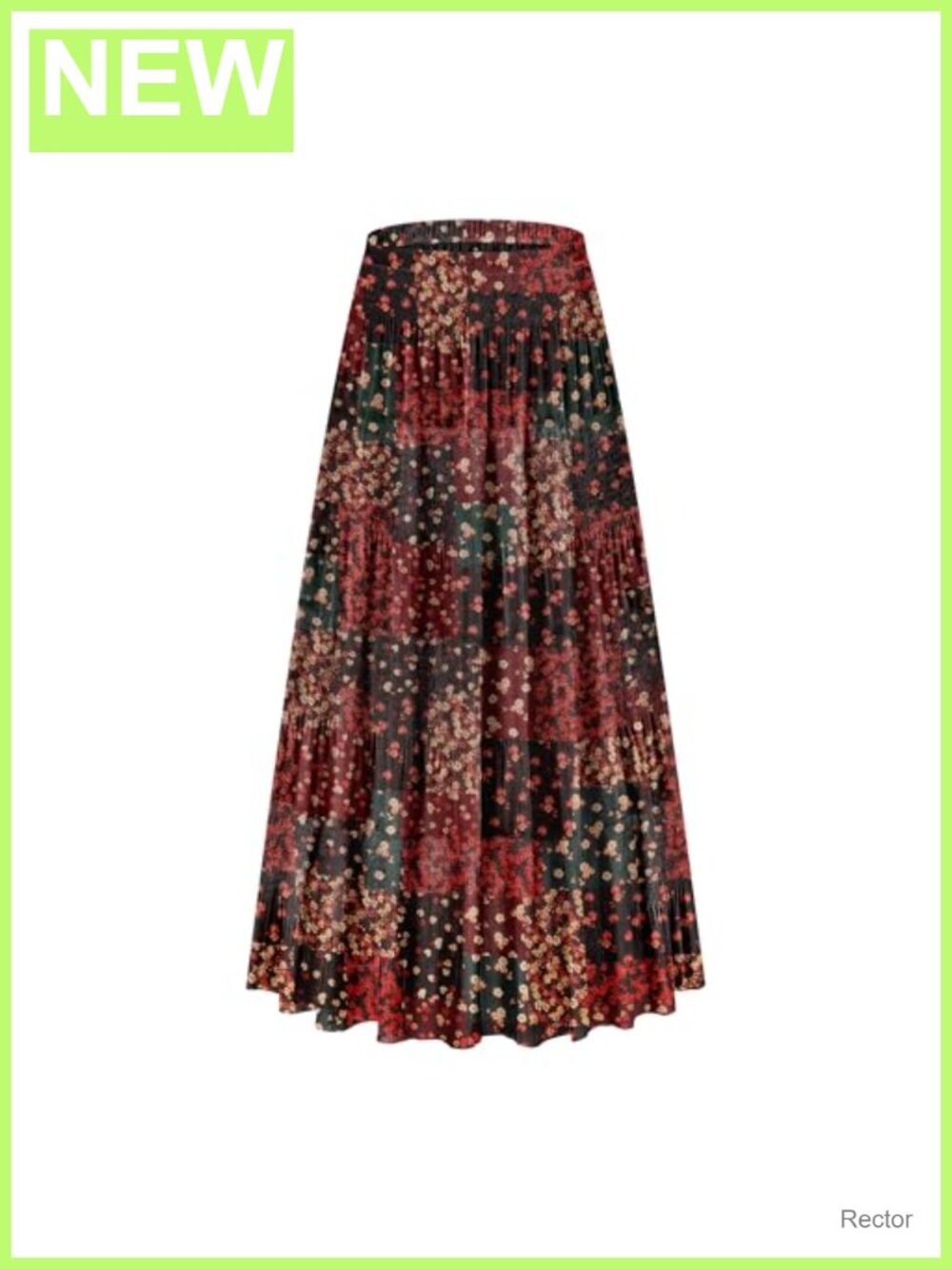 Women's Chiffon High Waist Tiered Pleated Floral A-Line Boho Long Maxi Skirt